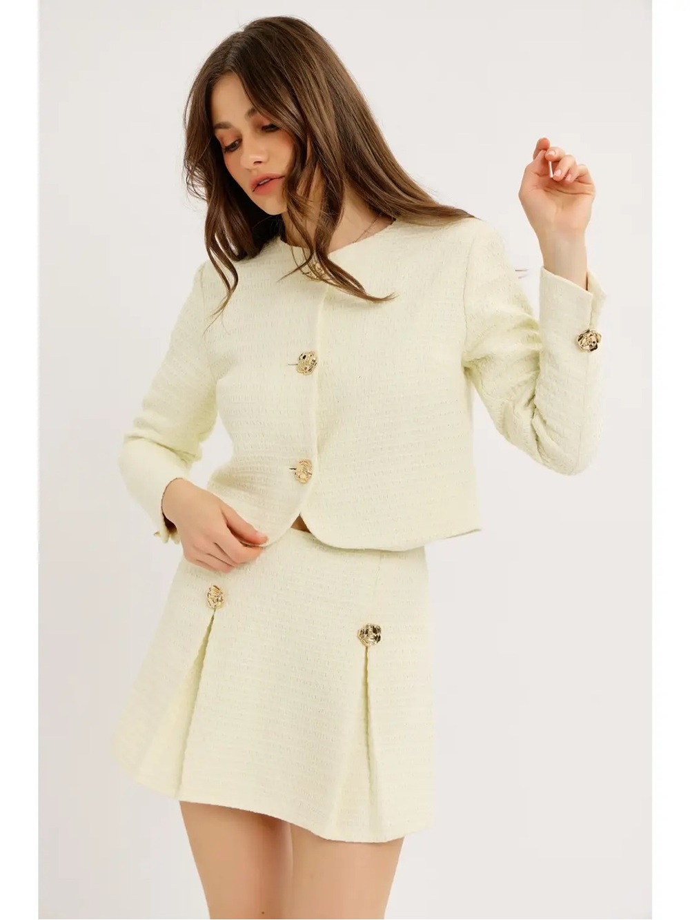 (702) Outstanding Elegance Rosette Button Tweed Jacket - S - NWT